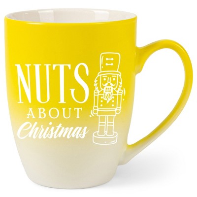 Elanze Designs Nuts About Christmas Two Toned Ombre Matte Yellow and White 12 ounce Ceramic Stoneware Coffee Cup Mug