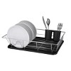KINGRACK Expandable Dish Drying Rack - Aluminium Foldable Dish Racks For Kitchen Counter, Adjustable Dish Drying Rack With Drainboard Set Swivel Spout, Removable Utensil Holder, Cups Holder, Black