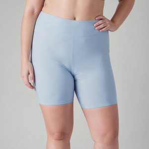 Calypsa Women's Plus Size Chlorine Resistant High Waisted Mid-Thigh Swim Shorts - 1 of 4