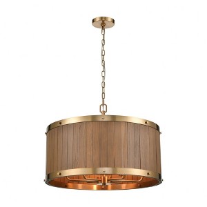 Elk Home Wooden Barrel 6 - Light Chandelier in  Satin Brass/Medium Oak - 1 of 1