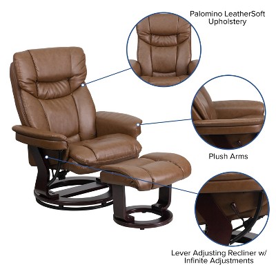 Palimino Leather Swivel Recliner with Mahogany Wood Base