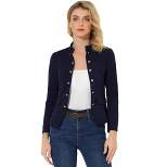 Allegra K Women's Casual Stand Collar Open Front Long Sleeve Button Decor Suit Jacket
