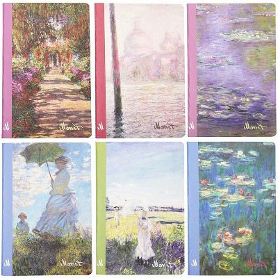 The Gifted Stationary 6-Pack A5 Claude Monet Travel Pocket Softcover Journal Lined Notebook, 8.25"x5.5"