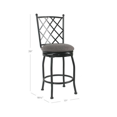 Tristan 24" Swivel Counter Stool in Black Metal with Gray Cushion