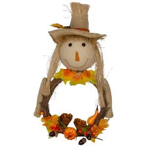 Northlight 20" Yellow and Tan Fall Harvest Scarecrow Artificial Wreath Wall Decor - 1 of 4