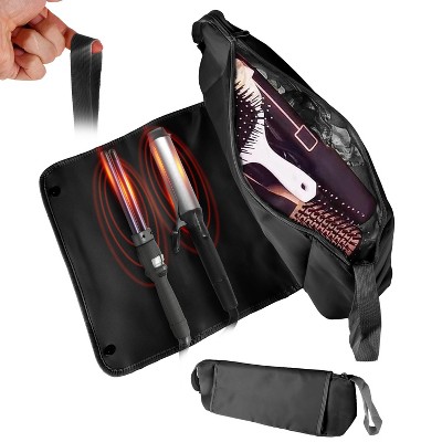 Laromni"2-in-1 Hair Tools Travel Bag & Heat-Resistant Mat Organizer for Curling Iron, Straightener, Dryer"Black