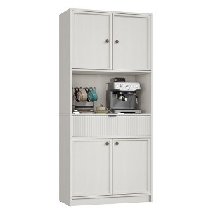 Kitchen Pantry Cabinet, 70" Tall Pantry Storage Cabinet with Countertop, Fluted Tall Cabinets with Doors and Drawer - 1 of 4