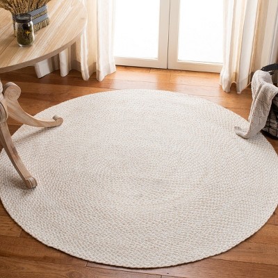 Ivory Round Braided Handwoven Synthetic Area Rug