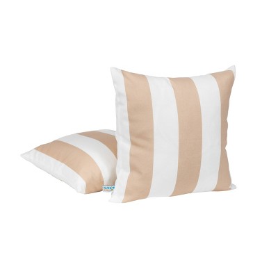 Champagne and White Striped Outdoor Square Throw Pillows Set
