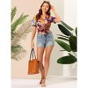 Allegra K Women's Hawaiian Floral Leaves Printed Short Sleeve Button Down Vintage Shirt - 2 of 4