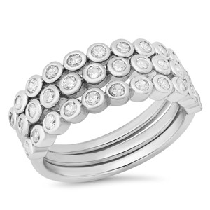 Steeltime Ladies 18k gold plated brass and simulated diamonds stackable 3pc band rings - 1 of 4