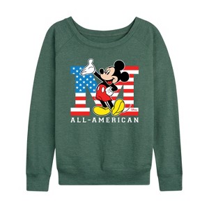 Women's - Disney - Americana Lightweight French Terry Wide Neck Long Sleeve Shirt - 1 of 4