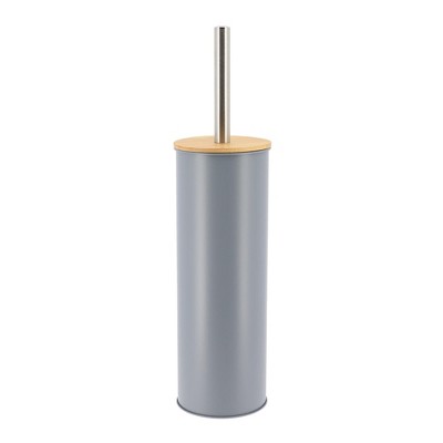 Evideco French Home Goods Metal Toilet Brush and Holder Set With Bamboo Lid