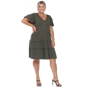 Plus Size Short Sleeve V-neck Tiered Midi Dress - 1 of 4