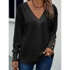Women Blouse V-Neck Long Sleeve Button Hollow Lace Shirt - 2 of 4