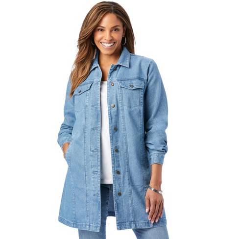 Jessica London Women's Plus Size Long Denim Jacket Oversized Jean ...