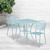Flash Furniture Oia Commercial Grade 28" Square Sky Blue Indoor-Outdoor Steel Patio Table Set with 2 Round Back Chairs - 2 of 4