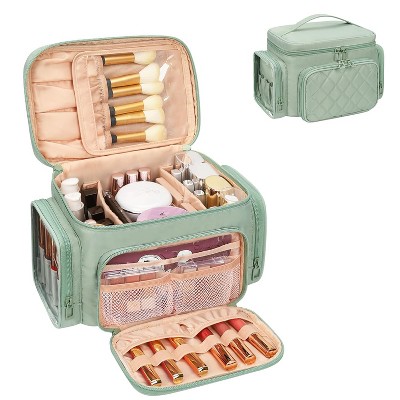 Portable Travel Makeup Bag Organizer With Makeup Brush Compartment and Two Side Pockets