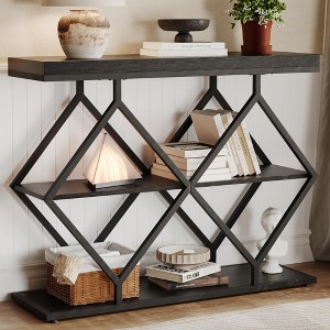 3-Tier Entryway Table, Industrial Console Sofa Table with Storage, Accent Tables with Open Shelves, Diamond-Shaped Metal Frame, Foyer Tables - 1 of 4