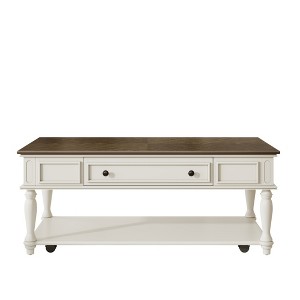 Gulches Farmhouse Coffee Table - Retro Rectangular Cocktail Table with Drawer, Lockable Wheels & Easy Assembly for Living Room - 1 of 4