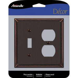 Amerelle Imperial Bead Aged Bronze 2 gang Die-Cast Metal Toggle Wall Plate 1 pk (Item #: 74TDDB) - 1 of 1