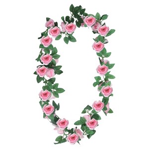 Unique Bargains Artificial Flowers Hanging Vine Rose Vine Garland 86.6" Pink 2 Pcs - 1 of 4