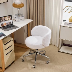 Karl Home Teddy Swivel Chair Adjustable Rolling Office Desk Chair with Wheels and  Support for Living Room white - 1 of 4