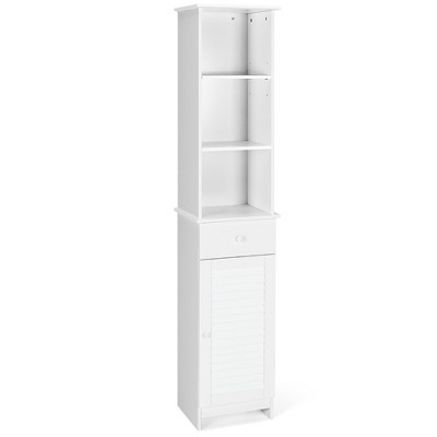 Costway Tall Bathroom Floor Cabinet Narrow Linen Tower With 2