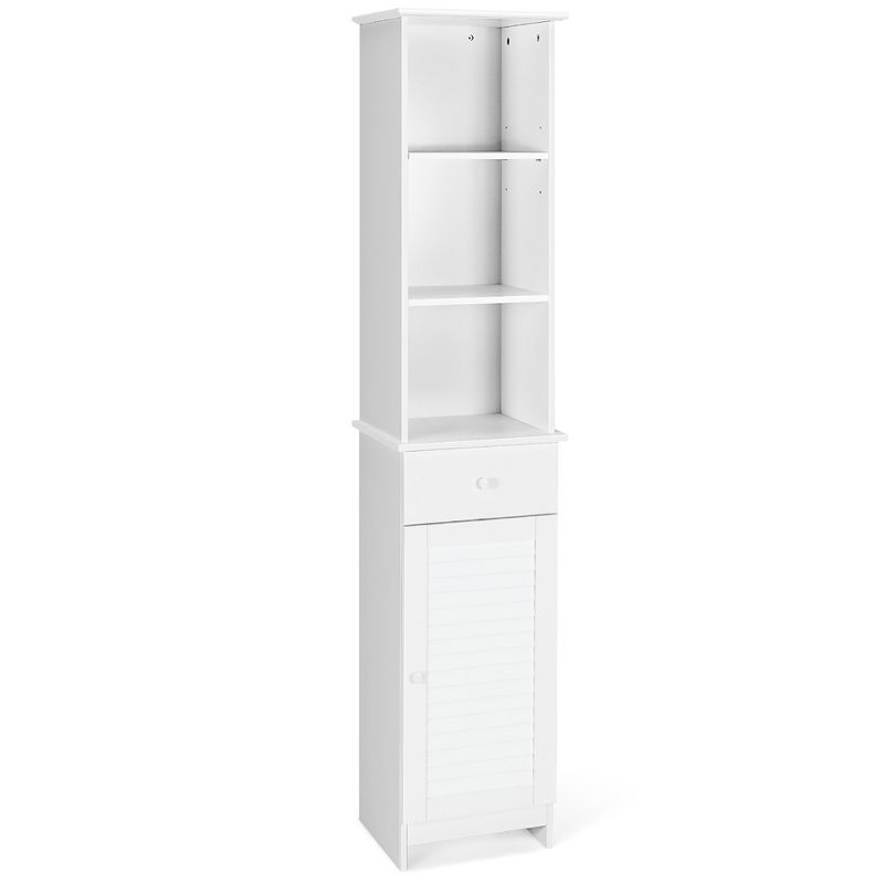 Costway Bathroom Tall Storage Cabinet Freestanding Linen Tower w/ Open Shelves & Drawer, 1 of 11