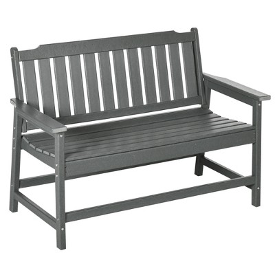 Outsunny Outdoor Bench, Garden Bench with Backrest and Armrests, Patio Loveseat for Lawn, Yard, Balcony, Porch, Gray