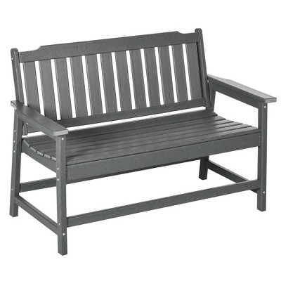 Outsunny Outdoor Bench, 2-Person Park Style Garden Bench with All-Weather HDPE, 704 lbs. Weight Capacity, Slatted Back & Armrests, Dark Gray