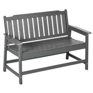 Outsunny Outdoor Bench, 2-Person Park Style Garden Bench with All-Weather HDPE, 704 lbs. Weight Capacity, Slatted Back & Armrests, Dark Gray - 1 of 4