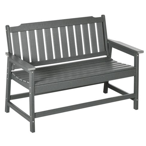 Outsunny Outdoor Bench, 2-Person Park Style Garden Bench with All-Weather  HDPE, 704 lbs. Weight Capacity, Slatted Back & Armrests, Dark Gray