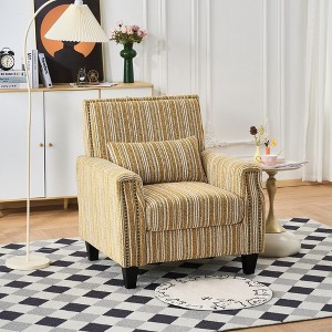 Hrinhom 32.5"W Upholstered Armchair, Striped Lounge Chair with Wooden Legs-Yellow - 1 of 4
