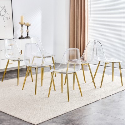 ALEXOUN Clear Dining Chairs Set of 6, Modern Transparent Dining Chairs with Silver Plated Metal Legs, for Dining Room, Bedroom,Living Room