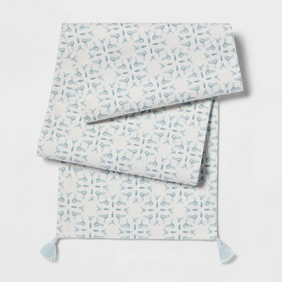 108" x 14" Cotton Slub Table Runner with Tassels Blue - Threshold™