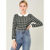 INSPIRE CHIC Women's Peter Pan Collar Contrast Puff Sleeve Plaid Blouse - 3 of 4