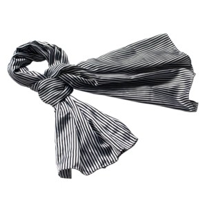 Slickblue Fashionable Black & White Stripe Silk Scarf, Lightweight & Soft, Stylish Women’s Accessory, 59x39" - 1 of 4