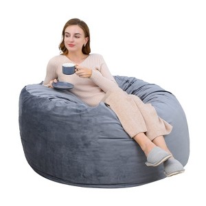Giant Bean Bag Chair 4FT Round Beanbag with Velvet Cover, Big Bean Bags Furniture - 1 of 4