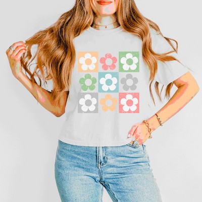 Simply Sage Market Checkered Flowers Boxy Crop Top