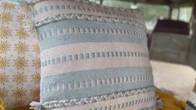 Hand Woven Striped Outdoor Pillow Light Blue Polyester With Polyester Fill by Foreside Home & Garden, 2 of 8, play video