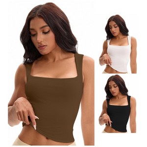INSPIRE CHIC Women's 3 Pcs Square Neck Plain Back Sleeveless Tank Tops Basic Fitted Camisoles - 1 of 4