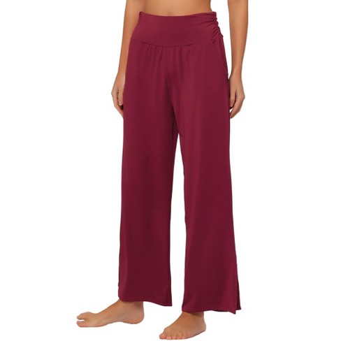 cheibear Womens Pajama Pants Sleepwear Jogging Bottoms Casual Trousers Wide  Leg Lounge Pants Red X-Small