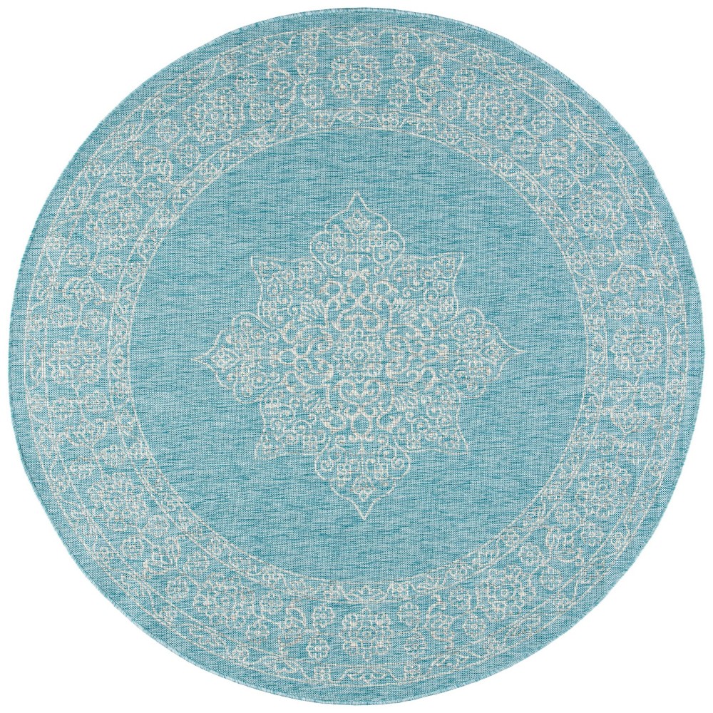6'7in Round Cleora Outdoor Rug Aqua/Gray - Safavieh