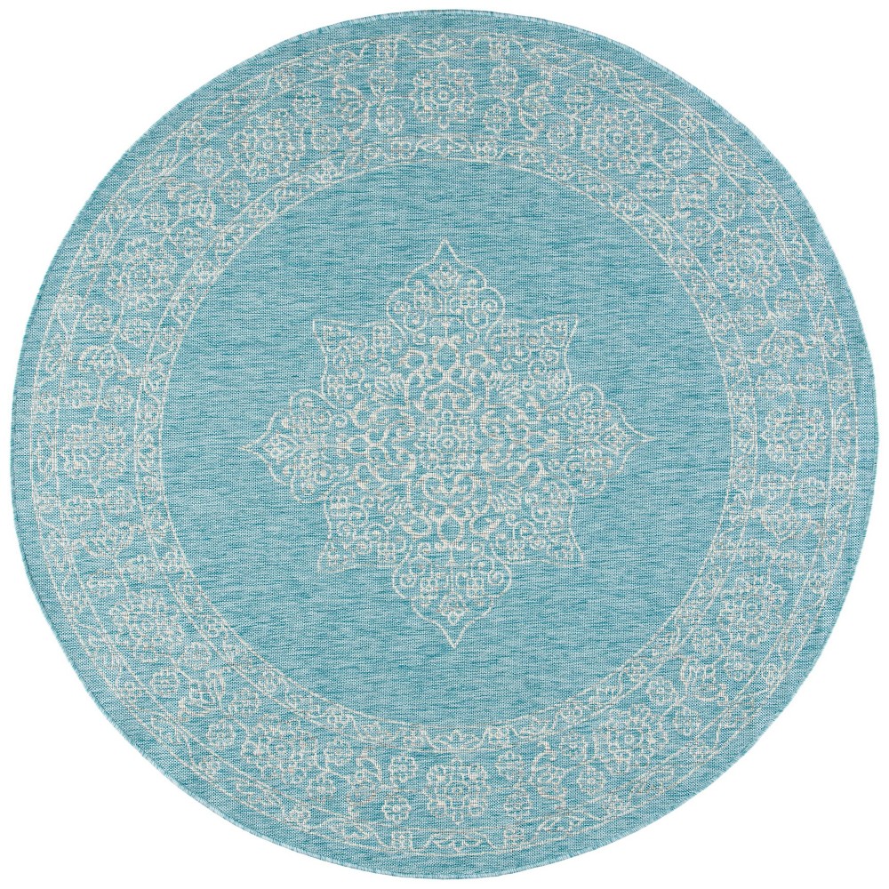 6'7in Round Cleora Outdoor Rug Aqua/Gray - Safavieh