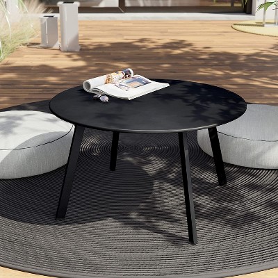 DOMETOUR 27.5 Inch Round Coffee Table Patio Side Table, Weather Resistant Outdoor Large Side Table