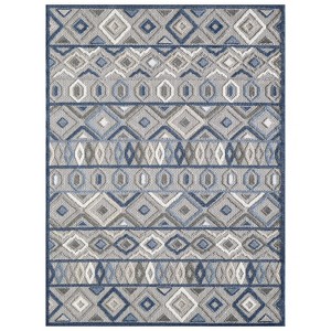 Blue And Gray Abstract Stain Resistant Indoor Outdoor Area Rug - 1 of 4