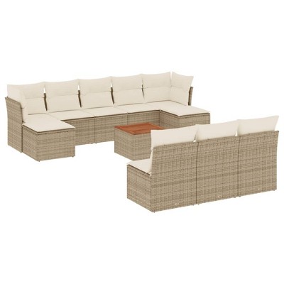 vidaXL Patio Sofa Set with Cushions Outdoor Furniture 11 Piece Poly Rattan - Beige and Cream