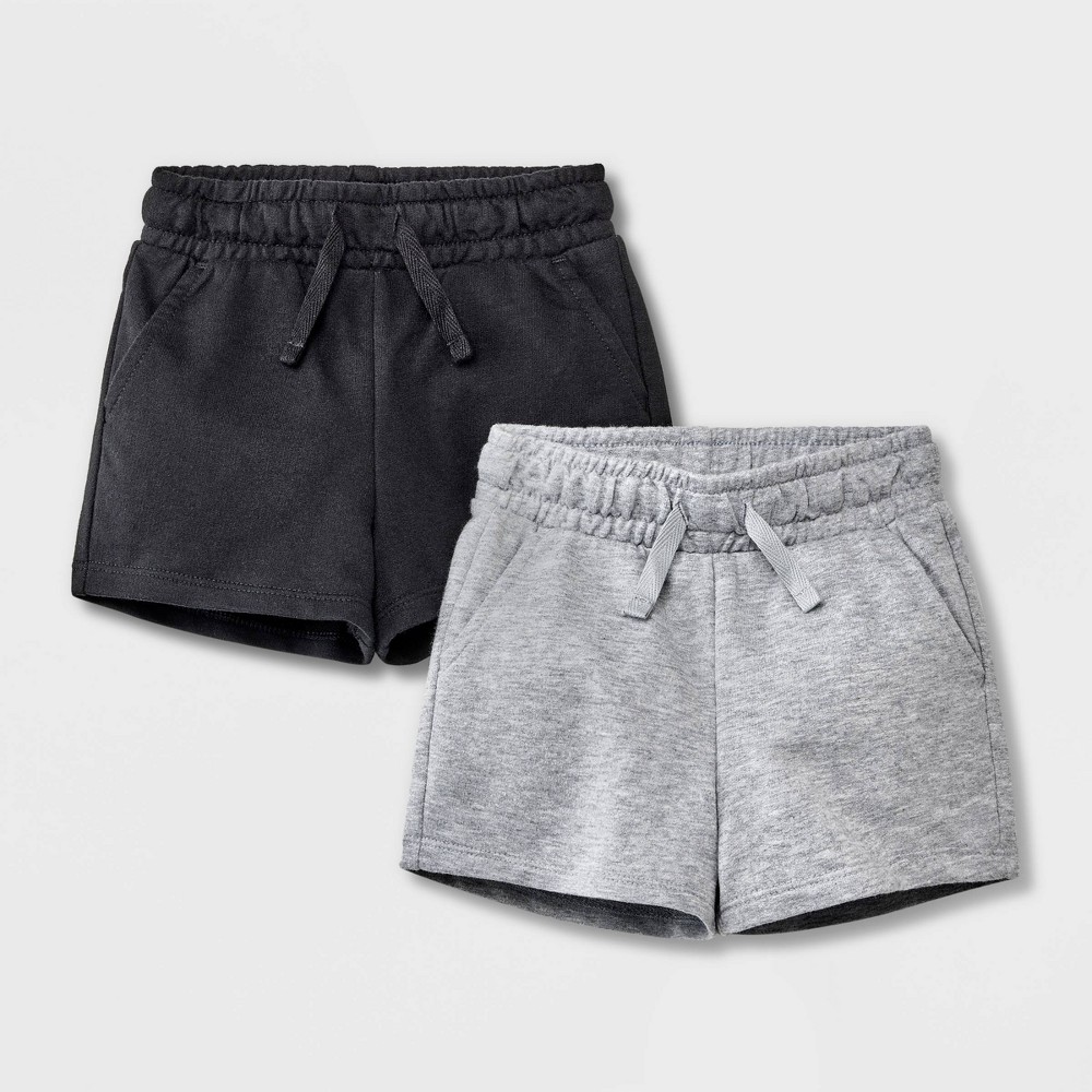 Toddler Girls' 2pk Knit Shorts - Cat & Jack™ Black/Gray 4T: Cotton Blend, Mid-Rise, Elastic Waistband, Flexible Drawstring