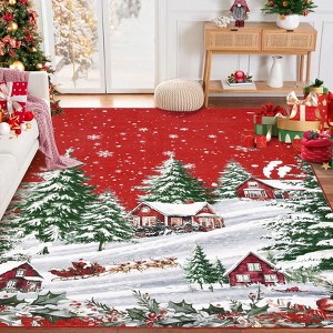 COZONY Christmas Area Rug, Red Green Snowflake Tree Design, Washable Throw Runner Carpet for Living Room Kitchen Dining Room Nursery Kids Room Office - 1 of 4
